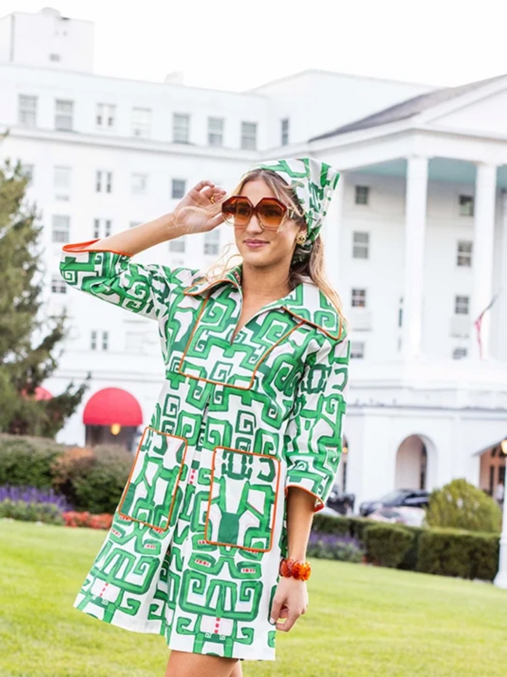 House of MBR CASSIDY short dress with 3/4 sleeves Green Geo-Print 3* XL